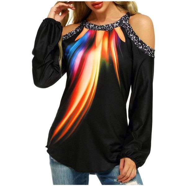 

women's blouses & shirts womens and fashion off-the-shoulder long-sleeve color printing casual plus size 5xl blouse blusas @45, White