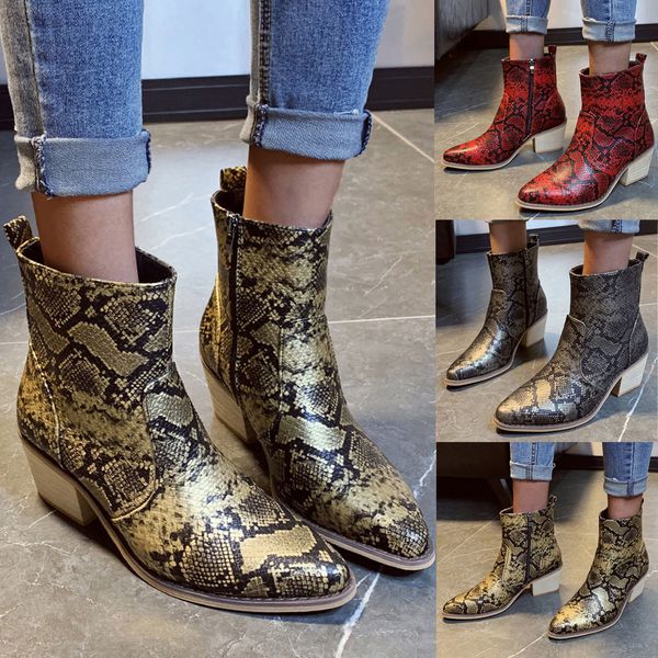 

fashion women square heel serpentine boots zipper boots pointed toe shoes chunky heel gladiator plus size ladies booties, Black