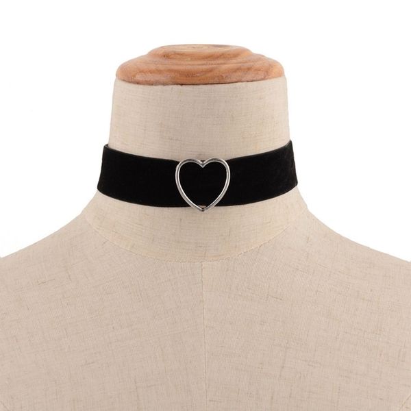 

mujer trendy punk gothic leather heart studded choker necklace vintage charm round collar necklaces women jewelry gift, Golden;silver