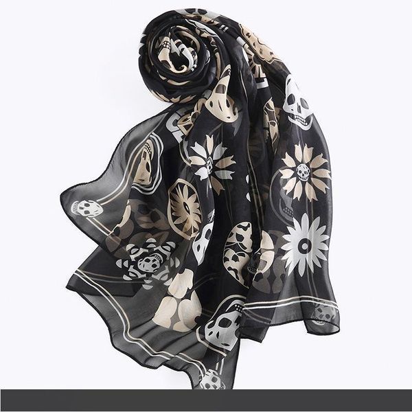 

оптовая торговля-2019 горячие продажи высокое качество классический европейский дизайнер женщин череп печати шелковый шарф элегантные дамы о, Blue;gray