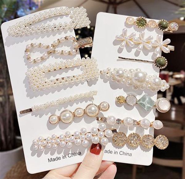 

2020 new arrival 7pcs set crystal letter hair pins girls beautiful pearl hair clips wholesale personized hairpins for women, Black;brown