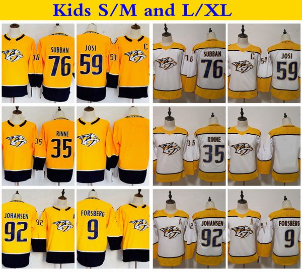 

2018 youth nashville predators 9 filip forsberg 92 ryan johansen 59 roman josi 76 p.k. subban pk subban 35 pekka rinne kids hockey jerseys, Black;red