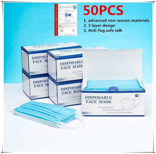 

50pcs lots anti-fog mask 3-layer protective n95 face mask anti pm2.5 breathable facial dust mask in stock, Blue;white