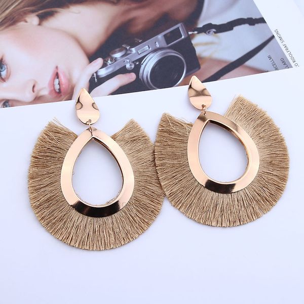 

x&p bohemian big tassel drop earrings for women lady female fringe handmade brincos statement fashion woman earring 2018 jewelry, Golden