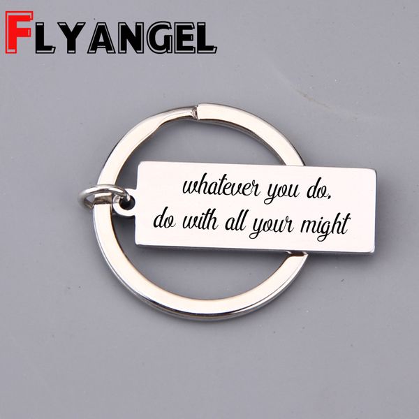 

engraved keyrings whatever you do do with all your might key holder inspirational gift for graduates simple fashion bag charm, Silver
