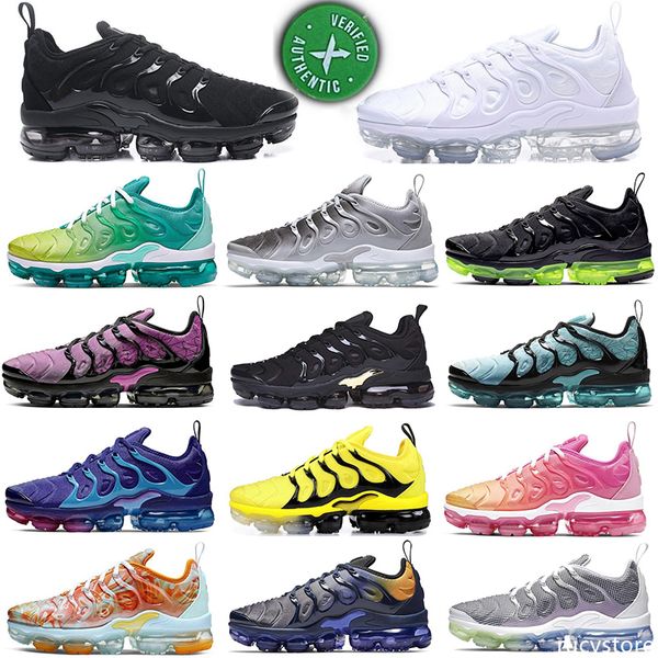 

2020 size 13 sneakers tn plus all black triple white running shoes violet dip dye wolf grey cushion running shoes men women sports trainers