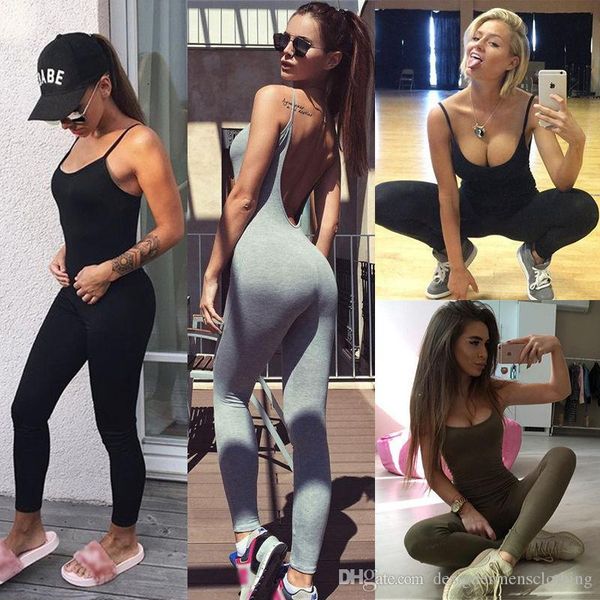 

женщины одежда летняя йога комбинезоны backless узкие фитнес-центр rompers solid color, Black;white