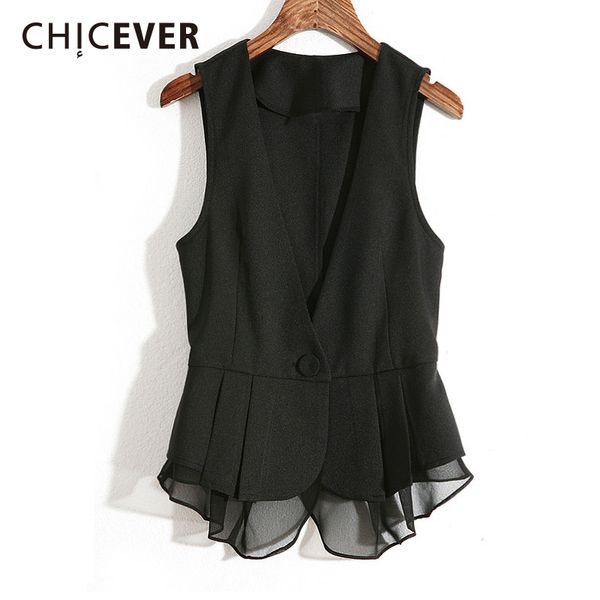 

chicever 2019 spring summer waistcoat for women vest coat sleeveless patchwork chiffon plus size short female vest clothes new, Black;white