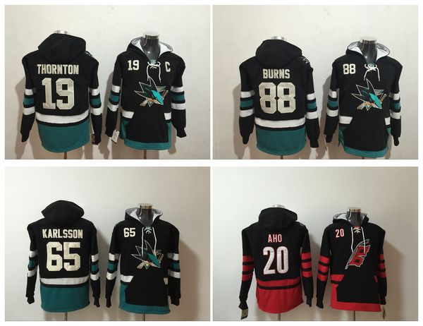

nhl san jose sharks 88 brent burns 65 erik karlsson 19 joe thornton old time hockey jerseys hoodie pullover sweatshirts winter jacket, Black;red