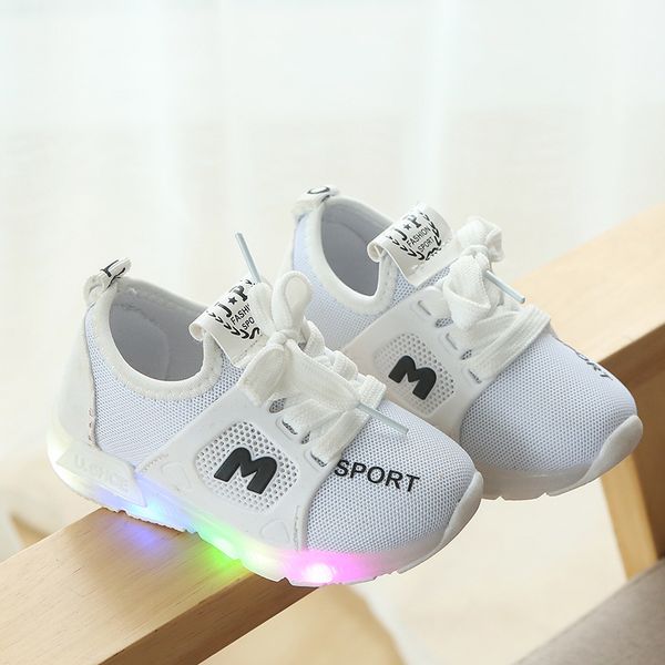 

2020 new kids sneakers for boys girls fashion summer breathable casual lighting shoes luminous sports toddler running sneakers, Black;red
