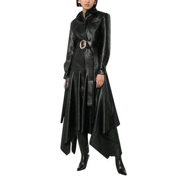 

womens pu leather dress solid black elegant business party special bodycon female autumn winter slim inregular long dress, Blue;gray