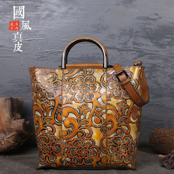 

genuine leather grade women's bag rub color full-grain leather crossover shoulder bag/hand bag large
