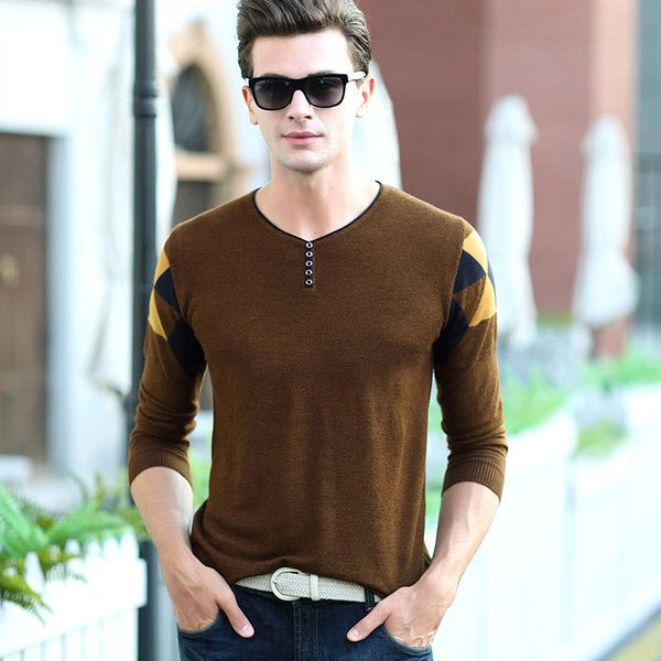 

men's color matching of new fund of 2019 autumn leisure long-sleeved sweater youth v-neck joker render sweater, White;black