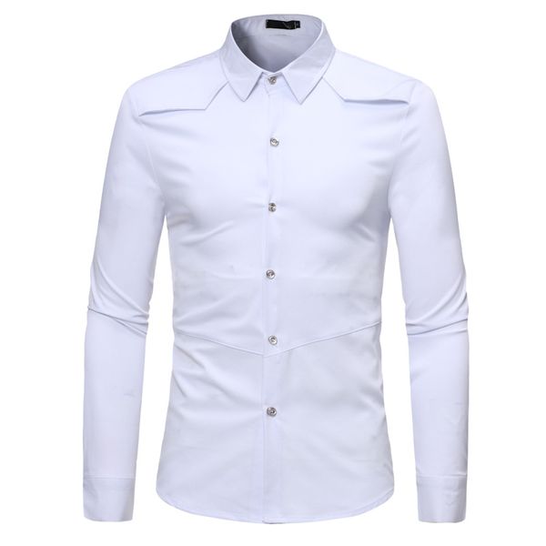 

white lapel dress shirt men slim fit long sleeve casual button down shirts mens business office work camisa social masculina, White;black