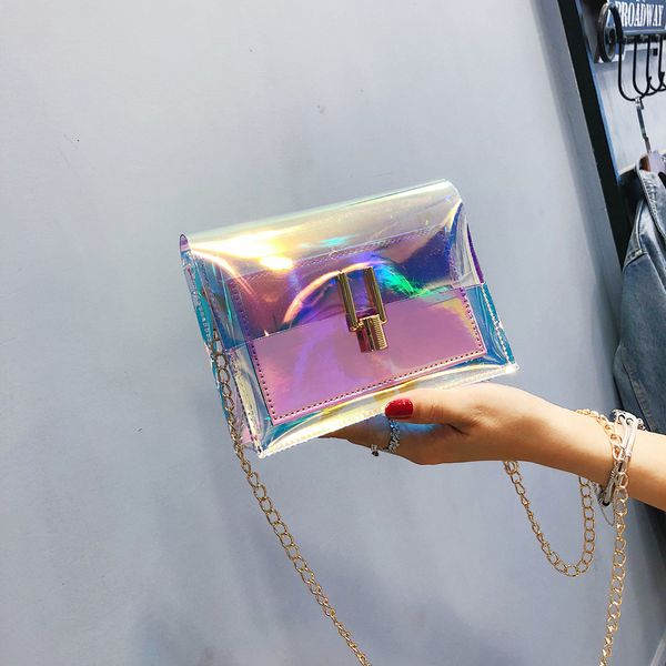 

women transparent bag clear pvc jelly small tote messenger bags laser holographic shoulder bags female lady femme bandoulier #yl