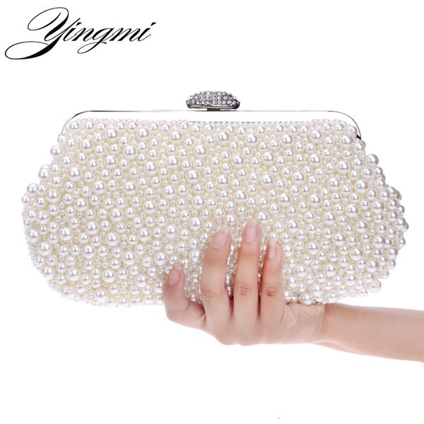 

yingmi shell brand design handmade evening bags diamonds pearl small day clutch with chain shoulder messenger wedding party bag cj191213