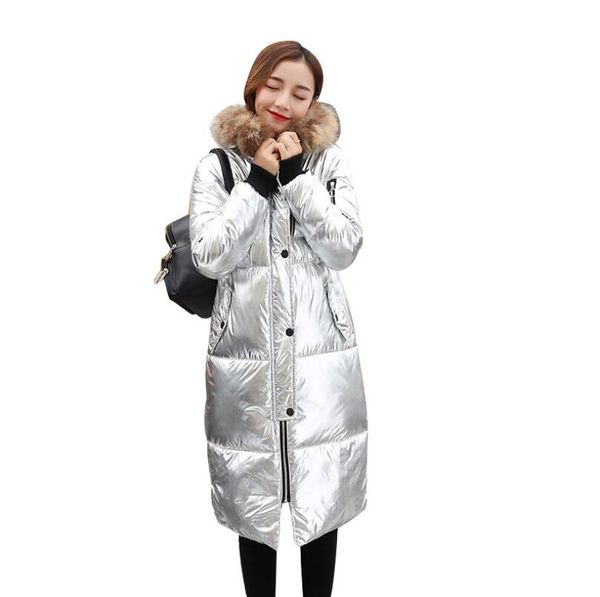 

2019 women jackets solid slim coat shine bright sliver parkas overcoats winter fashion zipper parkas warm thick outerwear p1329, Tan;black