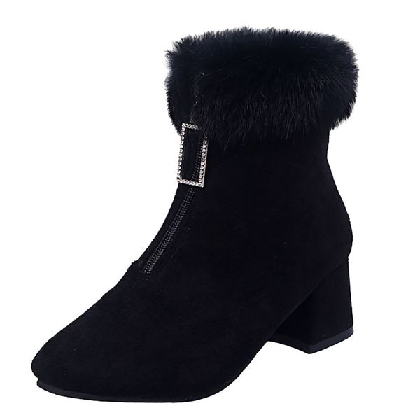 

jaycosin women boots shoes women fashion pure color round toe zipper boots square heels vintage, Black
