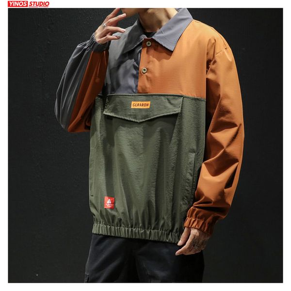 

dropshipping male streetwear fashion patchwork overalls 2019 autumn coats japanese outdoor pocket jacket, Black;brown
