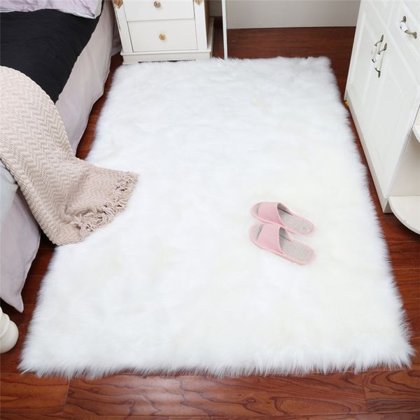 

fashion long faux fur artificial skin rectangle fluffy chair seat sofa cover carpet mat area rug living bedroom home decoration