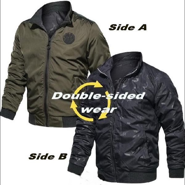 

casual bomber jacket men slim fit autumn winter double side mens jackets outwear double-sided wear jacket, Black;brown