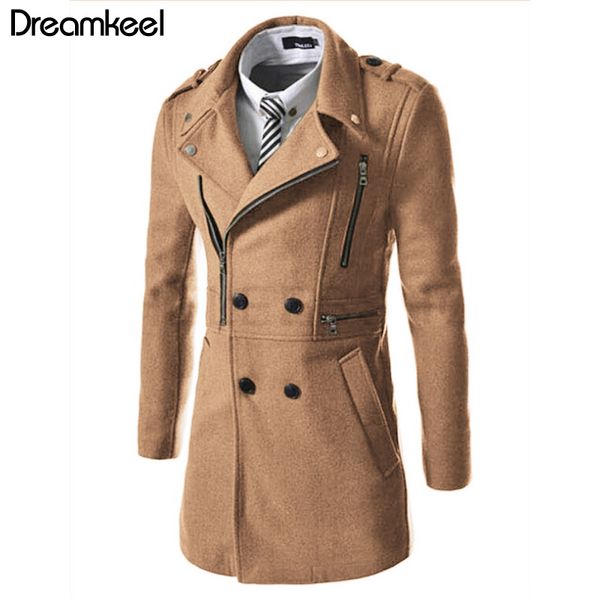 

casual slim winter fashion long coats warm turn down collar wool blend coat and jacket solid single breasted coat overcoat y, Black