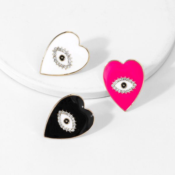 

new design eye love heart statement stud earrings for women evil eye rhinestone crystal small earrings bohemia party jewelry, Golden;silver