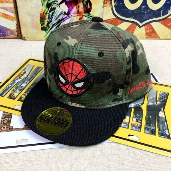 

2018 spiderman superman flash cosplay embroidery baseball cap kids boy girl hip hop army camouflage hat, Black;white