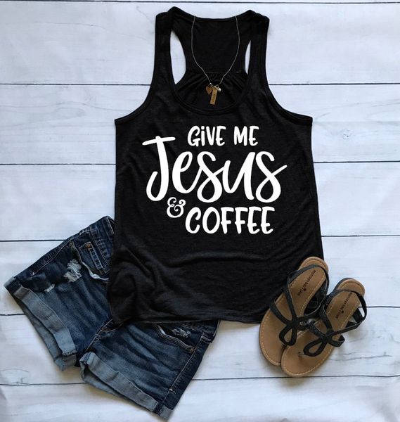 

vest give me jesus & coffee graphic tank casual stylish christian jesus lover gift summer sleeveless bible tank shirt, White