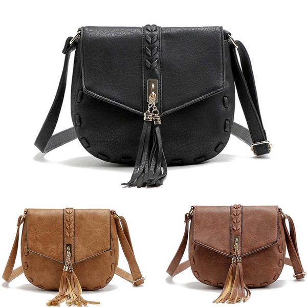 

retro women shoulder bag crossbody bags handbags pu leather weave tassel vintage messenger bags female bag bolsa feminina sac
