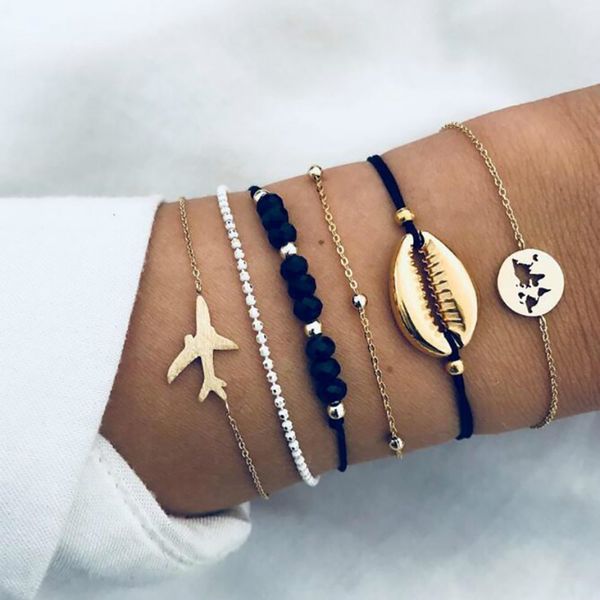 

17if boho charm bracelets for women personalized bangles stretch vintage bracelet gift for women accessories bracelet set, Golden;silver
