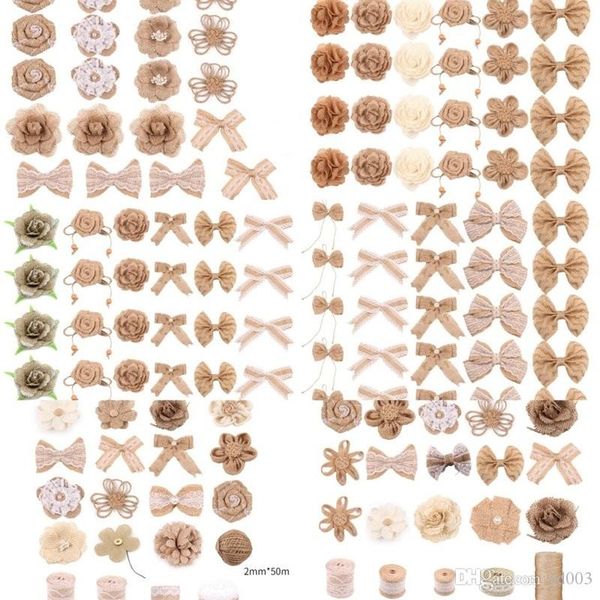 

diy деревенские свадебные украшения набор конопляная веревка льняная ткань рулон моделирование цветок лук украшенный костюм горячие продажи