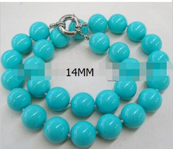 

14mm round blue south sea shell pearl jewelry necklace 17.5, Silver