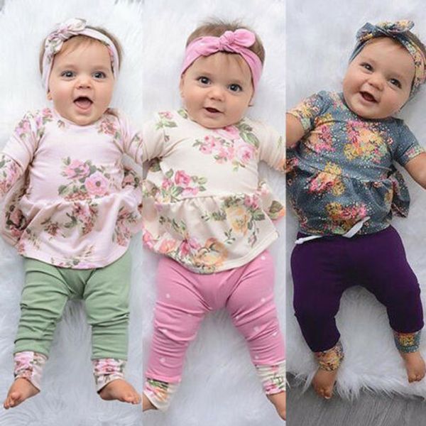 

pudcoco uk infant kids baby girl flower dress pants trousers 3pcs outfits clothes, White