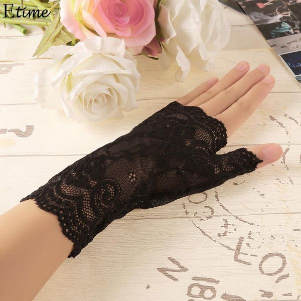 

long fingerless womens lace gloves 2018 winter red black ladies half finger fishnet gloves heated mesh mitten femme, Blue;gray