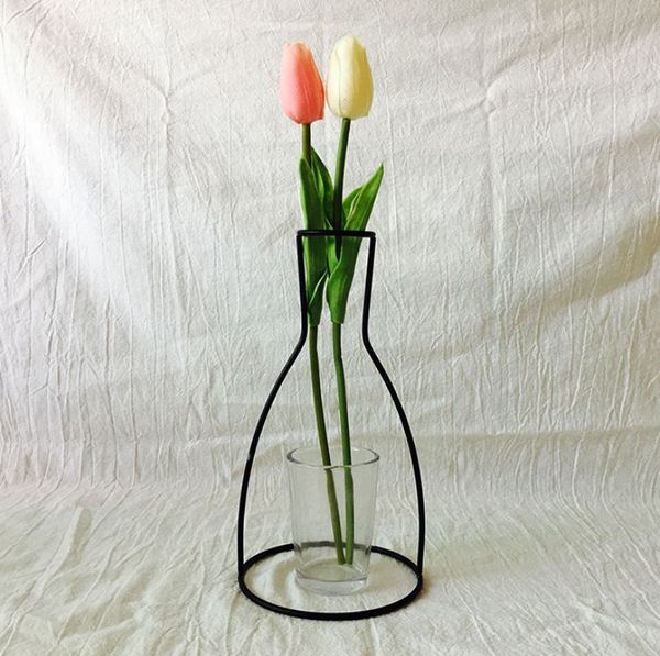 Retro Iron Line Flowers Vase Metal Plant Holder Modern Home Decor