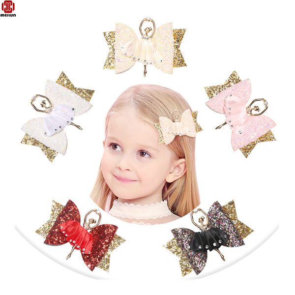 

new princess hairgrips ballerina glitter bow sparkly hair clip for women girls hairpin children kids barrettes hair accessories, Slivery;white