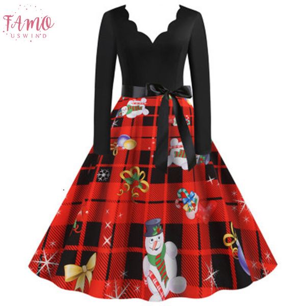 

женщины рождество платье большие качели печать старинные свободного покроя с длинным рукавом v шеи сексуальный новый год платья партии плюс, Black;gray