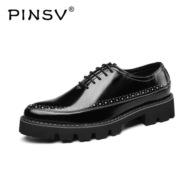 

quality leather men brogues shoes lace-up business dress men oxfords shoes male formal pinsv, Black