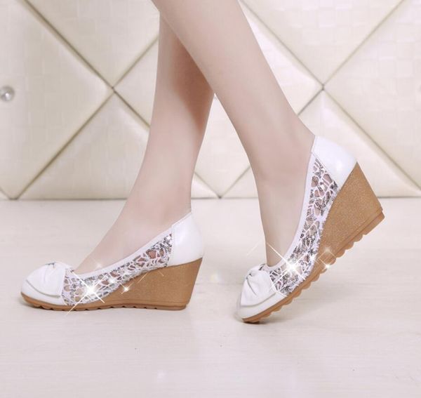 

fashion sequins women high heels elegant wedges pumps female platform shoes genuine leather comfortable leather shoes feminine, Black