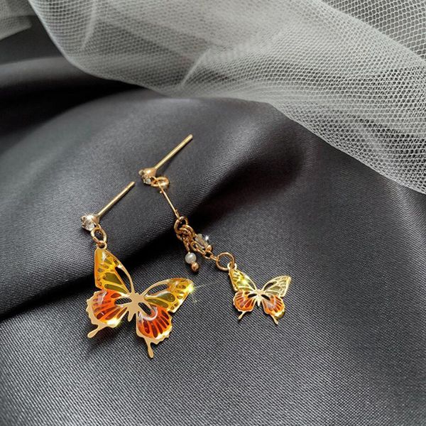 

kofsac new 925 silver earrings for women party fashion jewelry exquisite asymmetry multicolor butterfly stud earrings girl gift, Golden;silver