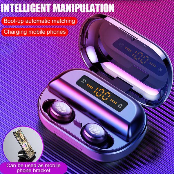 

new v11 tws bluetooth headphone 2400mah led display wireless bluetooth v5.0 earphones 9d stereo waterproof earbuds with microphone