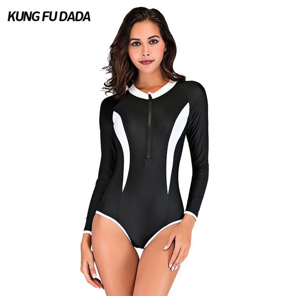 

bikinis set kfdd arrival women one-piece front zip black bathing suit quick dry monokini slim pathwork swimwear