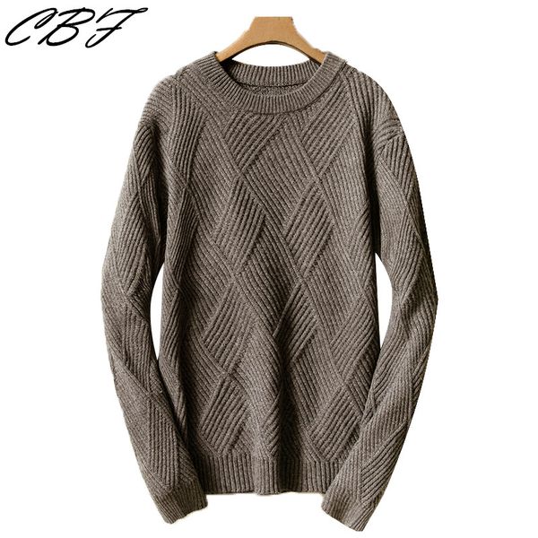 

cbf 2018 men's knitted pure cashmere sweater round collar solid color diamond style high-quality pullovers, White;black