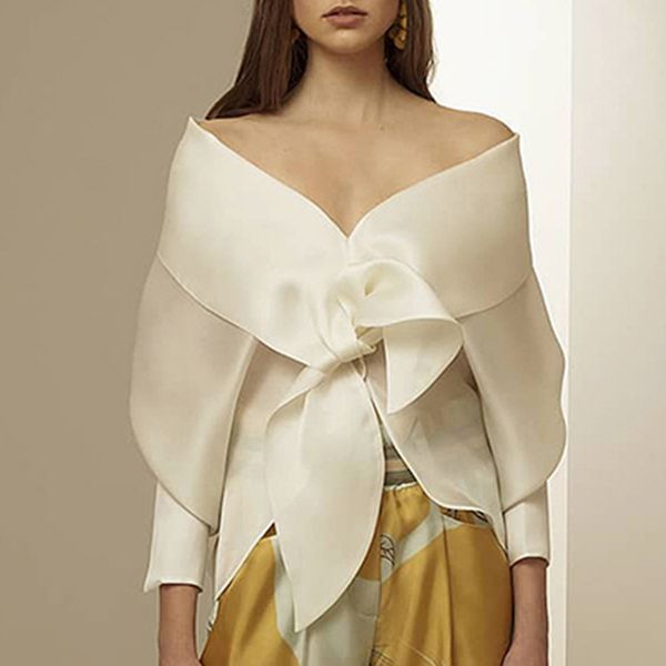 

designer clothing women shirts see through silk look fashion runway women shirt ladies blouse, White