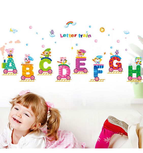 

puzzle letter children's room wall sticker creative cartoon animal train