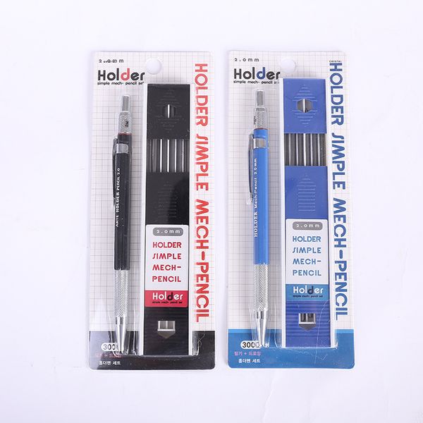 

korea metal mechanical pencil portaminas 2.0mm lead pencil set automatic school lapiseira 2mm for engineering drawing, Blue;orange