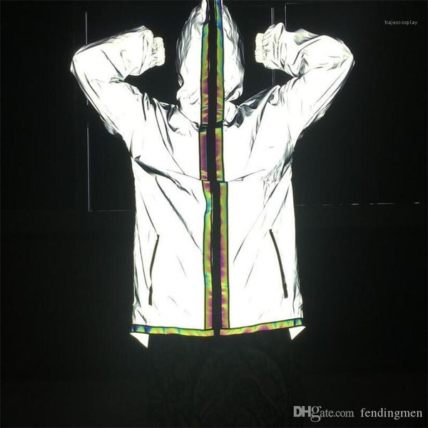 

jackets fashion double zipper hi-lo reflective hooded long jacket street style mens windbreaker oversize mens designer, Black;brown