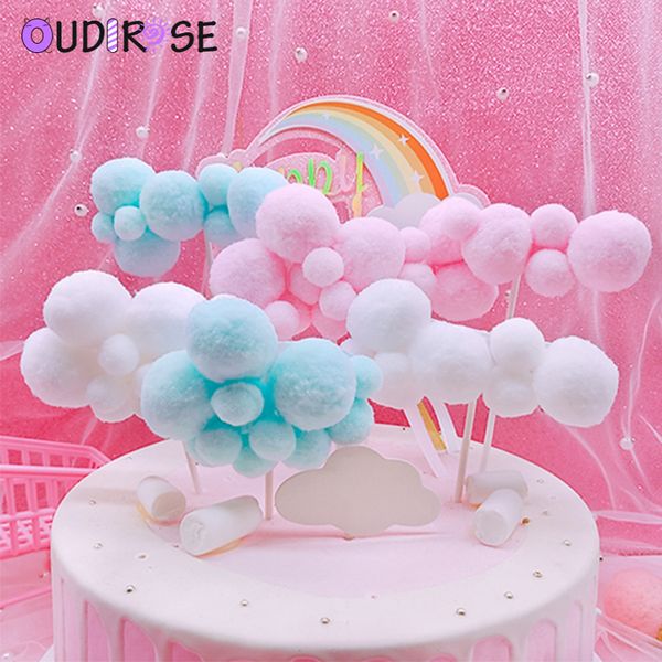2020 Oudirose Pink Blue Pompom Cloud Cake Topper Baby Shower Girl