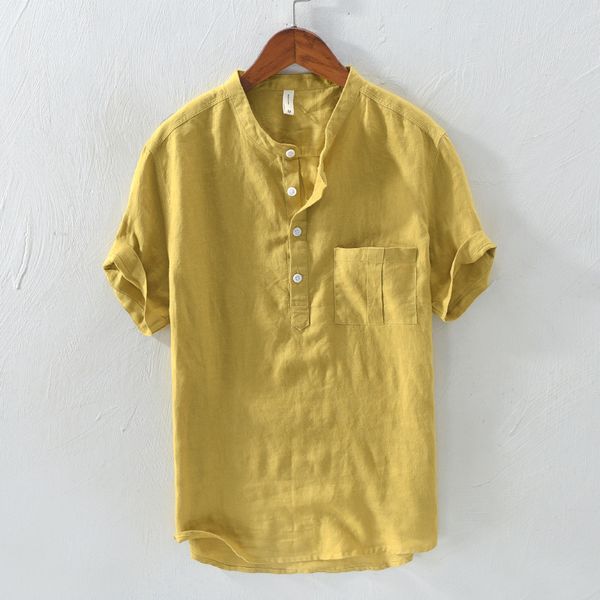 

2020 summer men pure linen shirts short sleeve white fashion casual pullover tees y1706, White;black